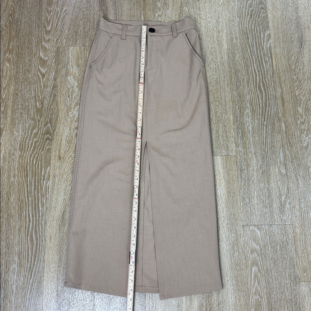Fifteen Twenty Tailored Claire Saddle Stitch Midi Pencil Skirt Tan Khaki size 4 - Picture 7 of 11